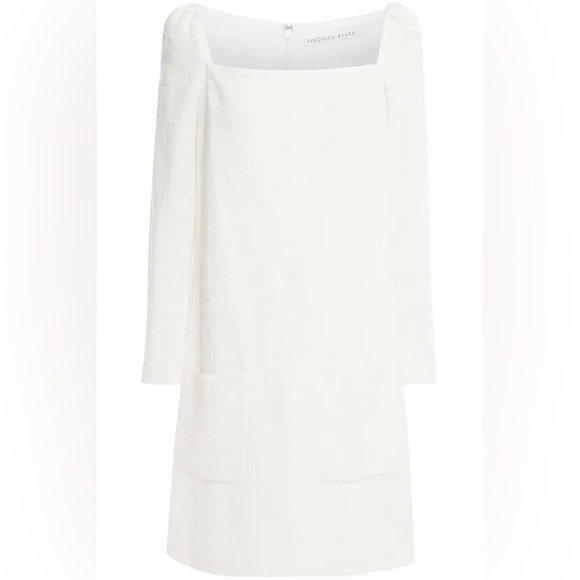 VERONICA BEARD Alona Tweed Square Neck Long Sleeve Mini Dress Ivory 8 - Picture 14 of 16